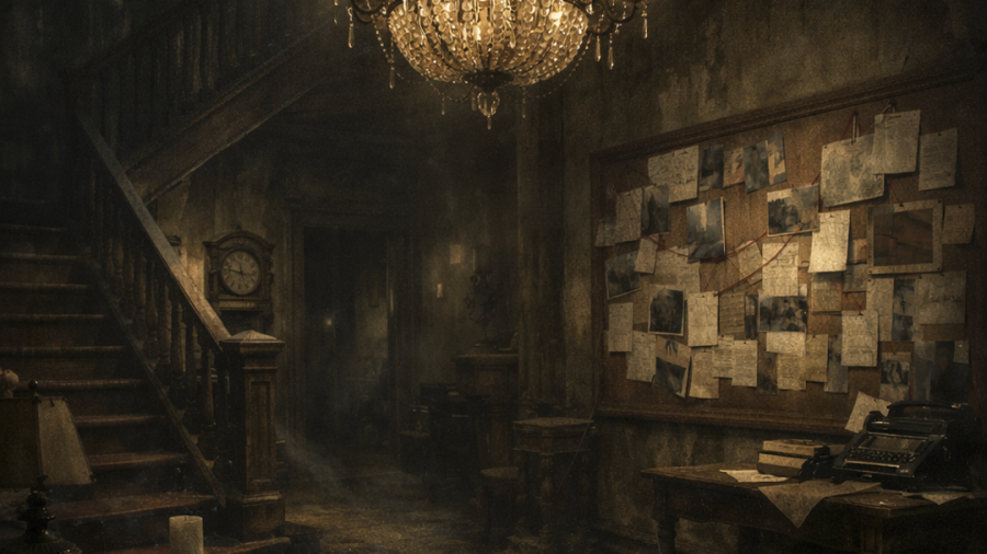 Murder Mansion review header artwork with a classic mansion mystery theme